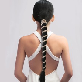 Blonde Elastic Spiral Hair Ties for Long Thick Curly Hair, 34" Soft Ponytail Holders Braided Pony Tails Wrap Hair Tie for Women Girls Stretchy Hair Bands for Swimming Beach Workout Bike GYM- Single