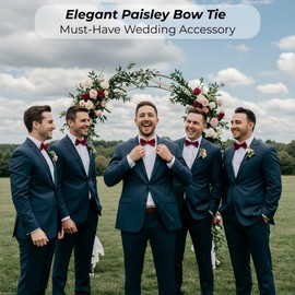 WOXVM Men's Bow Ties Pre-Tied Bow Tie Vintage Paisley Bowtie Adjustable Neck Bowtie for Men Wedding Business Party Prom