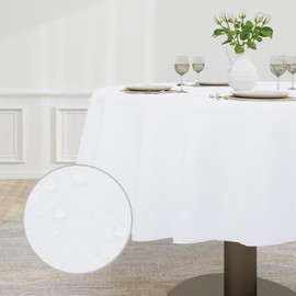 Easy-Going Faux Linen Waterproof Spill-Proof Tablecloth Stain Resistant Round Table Cloth Wrinkle Free Decorative Fabric for Kitchen, Dining, Party, Weddings, Restaurants (70 in-Round, White)