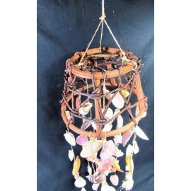 hand made Wicker round Top Shell Chime porch or patio decor