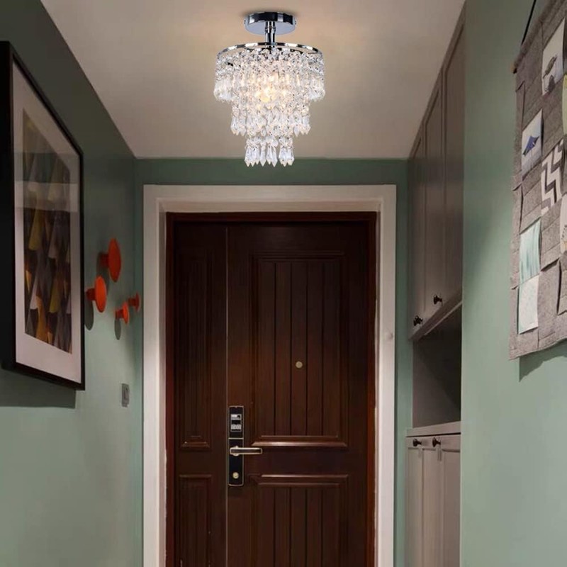 FRIXCHUR Small Crystal Chandelier Led Crystal Ceiling Lights 3 Tiers