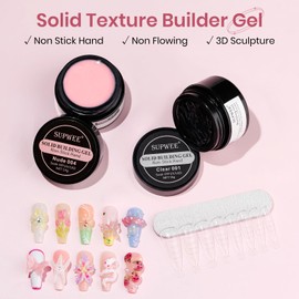 SUPWEE Solid Builder Gel for Nail Extension Clear Nude Non-Stick Hand Sculpture Hard Gel with Dual Form Flower Nail Strengthen Nails Art for Home DIY Nails Salon Lamp Cure Require 2 Colors 14g