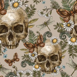 VEELIKE Dark Gothic Wallpaper Skulls Ferns Peel and Stick Wallpaper Floral Wallpaper for Bedroom Bathroom Living Room 17.7''x118'' Removable Adhesive Skulls Art Decor Mural for Walls Cabinets Home