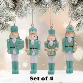 Teal Colored Soldier Nutcracker Ornaments, Festive Hanging Nutcracker Ornaments, Holiday Decor, Nutcracker Ornament Gift Set, Set of 4 Assorted, 4 Inches