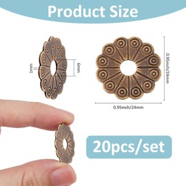 SUPERFINDINGS Pack of 20 Brass Washers for the Back Plate 2.4 cm Classic Furniture Decoration Seal Flowers Hardware Accessories for Box Handles Knobs Furniture Cabinets Antique Bronze
