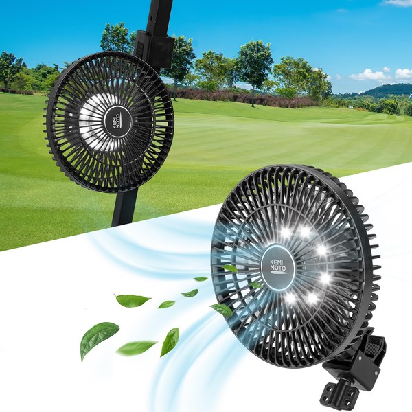 KEMIMOTO Rechargeable Golf Cart Fan with LED Light, Battery Operated