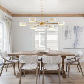 MhyTogn 46” Large Boho Hand Woven Rattan Pendant Light Adjustable 6-Lights Modern Coastal Chandelier for Dining Room Living Room Kitchen Bedroom, UL Listed