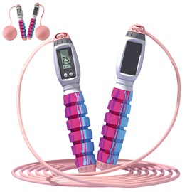 WIYETY Skipping Rope with Counter, Speed Rope with Ball Bearings and Non-Slip Handles, Cordless Skipping Rope, Skipping Rope Calorie Counter, Length Adjustable Rope for Men, Children and Adults - Pink