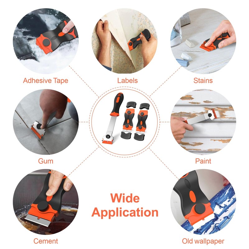 Ywmoml 3 Pack Razor Blade Scraper Set, Includes 30 Plastic