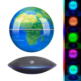 Poojaed Magnetic Levitating Globe with LED Light, 16 Colors Rotating Floating Globe Lamp World Map for Home Office Desk Decor, Cool Tech Gadgets Gift for Men Father, Ideal for Birthdays Anniversaries