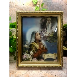 Osiris Trading UK Laminated Framed Picture Blessed Virgin Mary Our Lady of Lourdes Christianity Religious Wall Decor or Freestanding