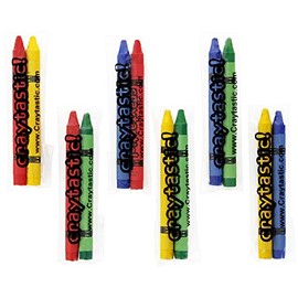 Craytastic! 150 Premium Full-Size Crayons in Individual Cellophane Wrapped Packs (Assorted: Red, Green, Blue, Yellow) Safety Tested Compliant with ASTM D-4236 (300 Total Crayons) (Pack of 2)