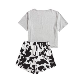 WDIRARA Women's Cartoon Cow Print Short Sleeve Tee and Shorts Pajama Set Multicolored M