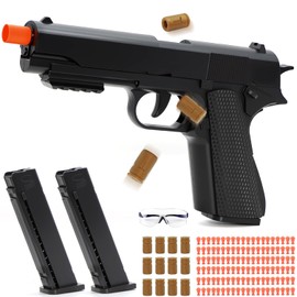 Soft Bullet Toy Gun with Shell Ejecting,Gun Fidget Toy with 100 Soft Bullets, 12 Shells and 2 Magazines,Education Toy Model,Christmas Birthday Gifts for Boys&Girls Kids Adults Age 8+(Black)