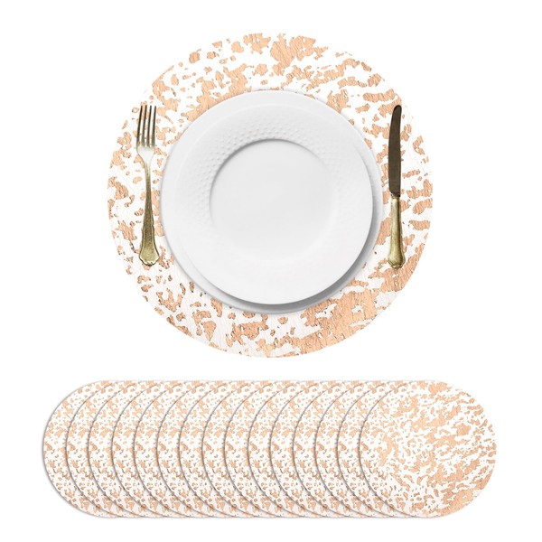 sourcing map 16Pcs Rose Gold Disposable Round Placemats, 33cm/13" Metallic