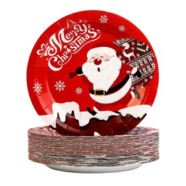 AHPYEUHK 50 PCS Christmas Paper Plates 7 Inches Disposable Party Tableware, Colorful Christmas Party Supplies Tableware Set Dinnerware for Decorations