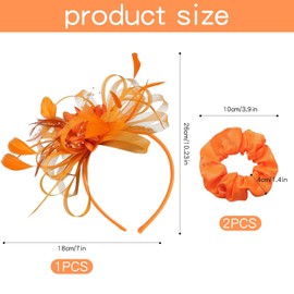 1 Piece Orange Feather Headband, 2 Pieces Orange Hair Ties, Headdress For Wedding, Orange Headdress For Women, Hat For Women At Wedding, Orange Hair Accessories, Feather Headband