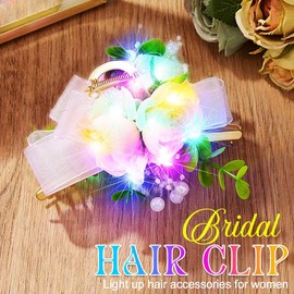 CAKURE Light Up Flower Hair Claw Clip Bride Wedding Hair Clip Large Fancy Floral Hair Accessories for Women (color a) (type a)