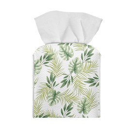 Tutolipy Tropic Leaves Monstera - Funda de caja de pañuelos con estampado cuadrado, soporte de papel facial rosa para encimera de baño, mesita de noche, cambiador de recámara, color verde