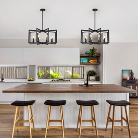 ACANER 8-Light Black Industrial Chandelier, Geometric Dining Room Chandeliers Over Table, Modern Large Pendant Light Fixture for Entrance, Hallway, Staircase, Kitchen Island, Living Room