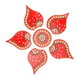 Floor Rangoli Designer Reusable Small Rangoli Acrylic Rangoli Indian Traditional Home Decor Gift for Home Interior Floor Decoration Festival Navratri Decorations and Gifting (Size:- 7") (Red)