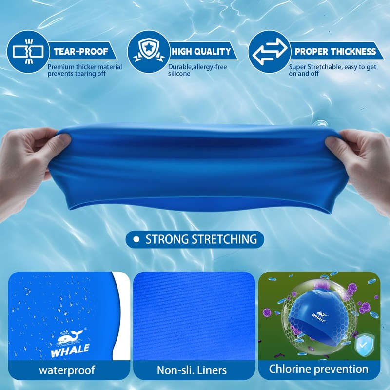 Whale Silicone Swim Cap - Waterproof, Non-Slip, High Elasticity -