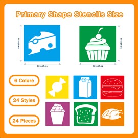 24 Pieces Stencils for Kids,Large Drawing Stencils Chalk Template,8 Inches Washable Shape Template Kit for Crafts,Painting Drawing for Kids Toddlers Preschool(Food, 8 inch)