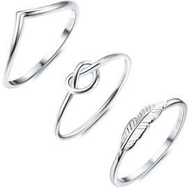 MILACOLATO 3pcs 925 Sterling Silver Rings Set 18K White Gold Plate Dainty Band Rings Tarnish Resistant Stackable Thumb Rings for Women Size 9