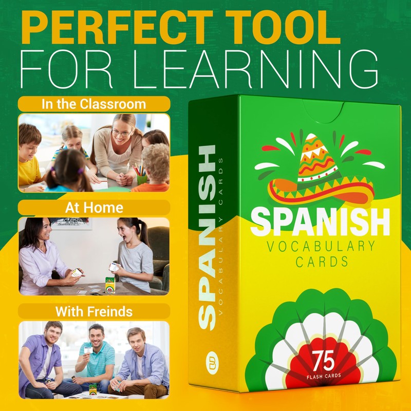 Spanish Vocabulary Flash Cards for Kids and Adults – 75