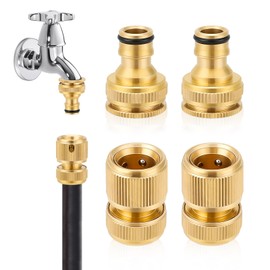 Sylken 4-Piece Brass Hose Fitting Set, 1/2 Inch Hose Connection Made of Solid Brass, 2-in-1 Tap Adapter for 1/2 Inch and 3/4 Inch Hoses, Garden Hose Fittings for Repair and Connection