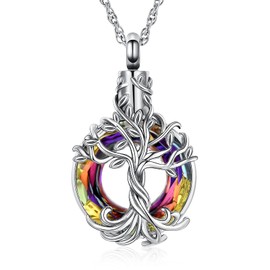 shajwo Tree of Life Cremation Urn Ashes Necklace for Women Men Circle of Life Cremation Crystals Ash Pendant Loved One Memorial Jewelry,Silver-Valcano