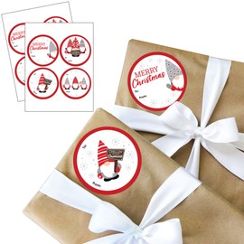 Big Dot of Happiness Christmas Gnomes - Round Holiday Party to and from Gift Tags - Large Stickers - Set of 8