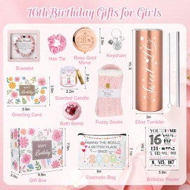 16th Birthday Gifts for Girls,Sweet 16 Year Old Girl Birthday Gift Ideas,12 Pieces Sixteen Present,Happy 16th Unique Gift for Her,Girls,Daughter,Niece,Best Friends,Sister,Bestie