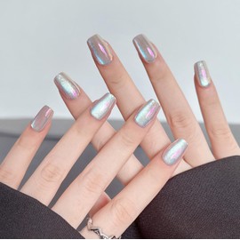 Lwenjing Nail Tips, 30 Pieces, 3D Nail Tips, Handmade Nail Tips, Short, Spring and Summer, Popular Japanese Style, Cute, Simple, Stylish, Bride, Shiny, False Nails, Double-Sided Tape, Coming of Age