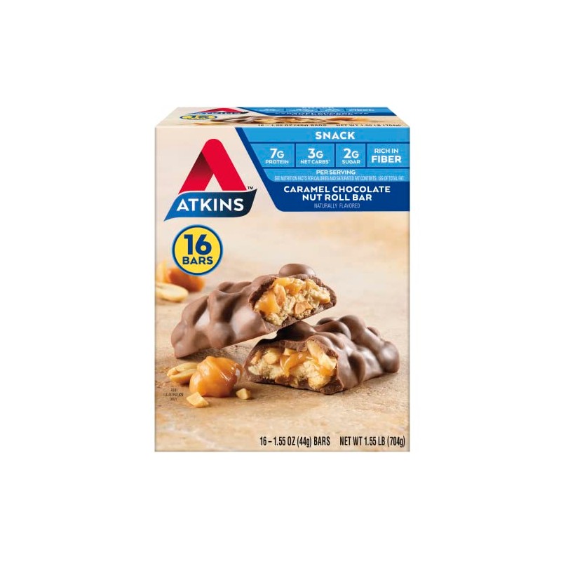 Atkins Caramel Chocolate Nut Roll Snack Bar, Protein Snack ,