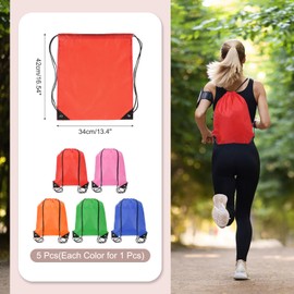 PATIKIL Drawstring Backpack Bags, 5 Pack Sports Cinch Sack Draw String Bag for Sports Gym Yoga Travel Swimming Beach, 5 Colors