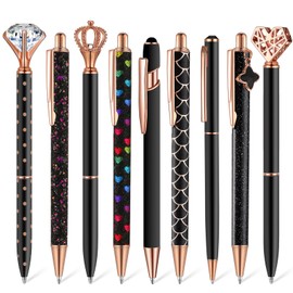 Janmini 9 Pcs Ballpoint Pens Set Metal Crystal Diamond Pen Glitter Pen for Journaling Black Ink Pretty Cute Pens Fancy Pens Gifts for Women Girls Christmas Birthday School Office Desk(Black)