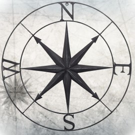 Bellaa 27451 North Star Metal Wall Decor Nautical Compass Coastal Decorative Beach Home Indoor Living Room Outdoor Garden Patio Round Rustic Distressed Black Plaque 30 inch