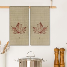 EGBTL Vintage Fall Maple Leaves Kitchen Towels, Fall Leaf Decor Hand Towels for Bathroom Decor, Farmhouse Rustic Autumn Botanical Dishcloths Dish Towel for Kitchen 16x24 Inches Set of 2