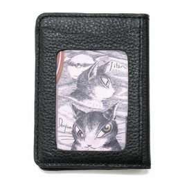 Wachifudo Dayan Genuine Leather Archaic Folding Pass Case, Black, Black