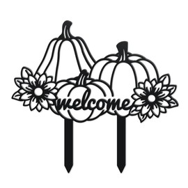 WADORN Fall Pumpkin Metal Decorative Garden Stakes, Funny Welcome Autumn Metal Outdoor Statues Fall Harvest Silhouette Ornament Gifts Welcome Yard Sign for Thanksgiving Party Autumn Harvest Lawn