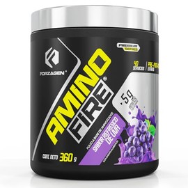 Forzagen | Amino Fire | EAA + L-Glutamina y Taurina | 40 Servicios | Pre-Entreno con Té Verde (Cafeína) y Achicoria | BCAA | 360 g | Uva | 5 g Proteína | Bajo en Carbohidratos | Sin Azúcar Añadida