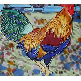 Rooster Hand Painted Ceramic Art Tile 8x8 inches with fiberboard Back