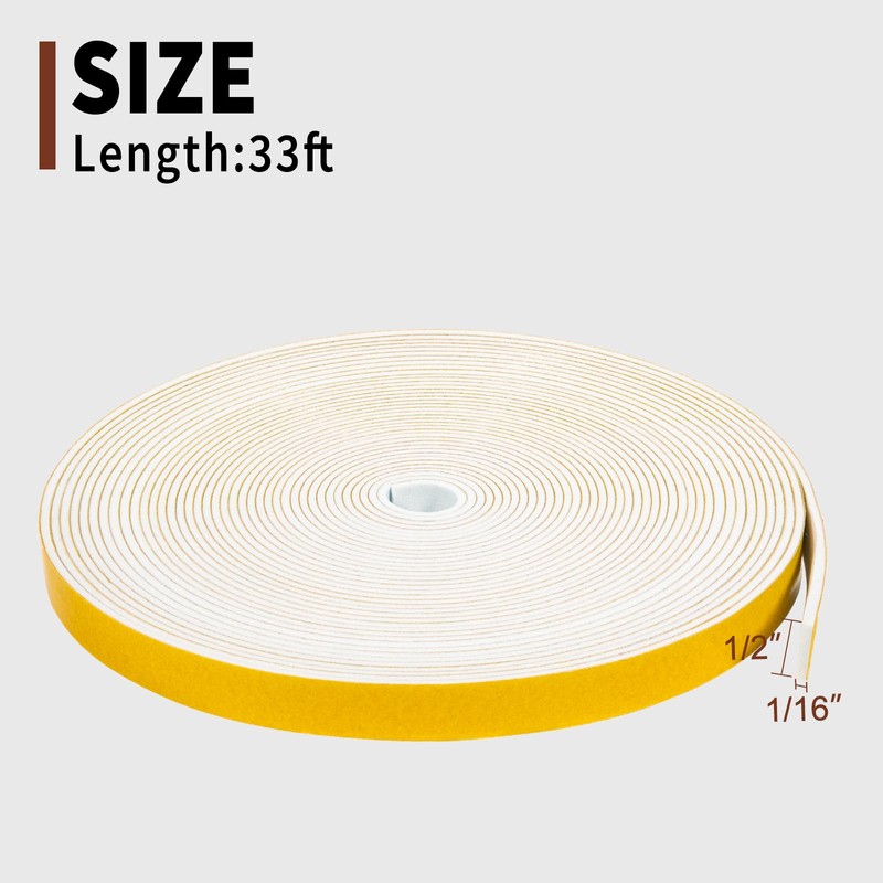 Yotache White Thin Weather Stripping 1/2" x1/16, Foam Gasket Seal