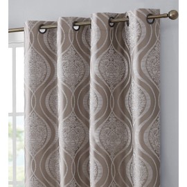HLC.ME Montero Damask 100% Complete Blackout Shading Thermal Insulated Energy Efficient Heat/Cold Absorbing Grommet Heavy Curtain Drapery Panels for Living Room, 2 Panels (52 W x 96 L, Taupe)