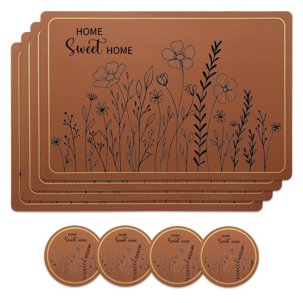 Faux Leather Placemats Set of 4 for Kitchen Table, Wildflower
