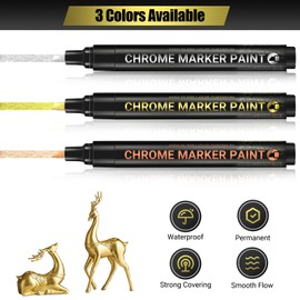 Risiours Metallic Chrome Pen Marker Set, Ideal for Crafts, Colouring and Painting Christmas Resin, Waterproof and High Gloss, 3 Sticks