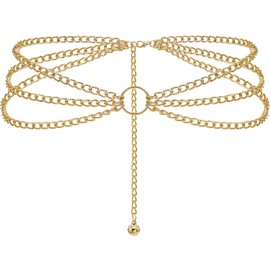 Liutufy Adjustable Multi-Layer Waist Chain Belt for Women - Stylish and Versatile Accessory (Gold Circle L)