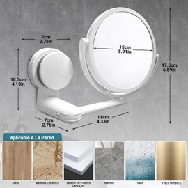 HIHALO Espejo de Maquillaje, Espejo de Maquillaje de Pared, Espejo de Maquillaje de Alta definición, sin Perforaciones, Espejo de Doble Cara Giratorio de 360°, Adecuado para baños y dormitorios