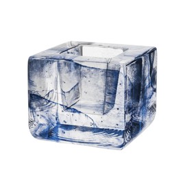 Kosta Boda Brick Votive, Tealight Candle Holder, Made from Crystal - Cube Brick Shape, Contemporary Art, Shelf Decoration & Table Centerpiece, 3" x 3.4" - Blue